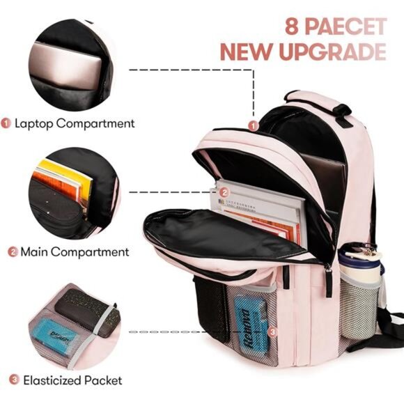 Laptop Backpack fit 17 inch, Pink - Picture 2 of 5